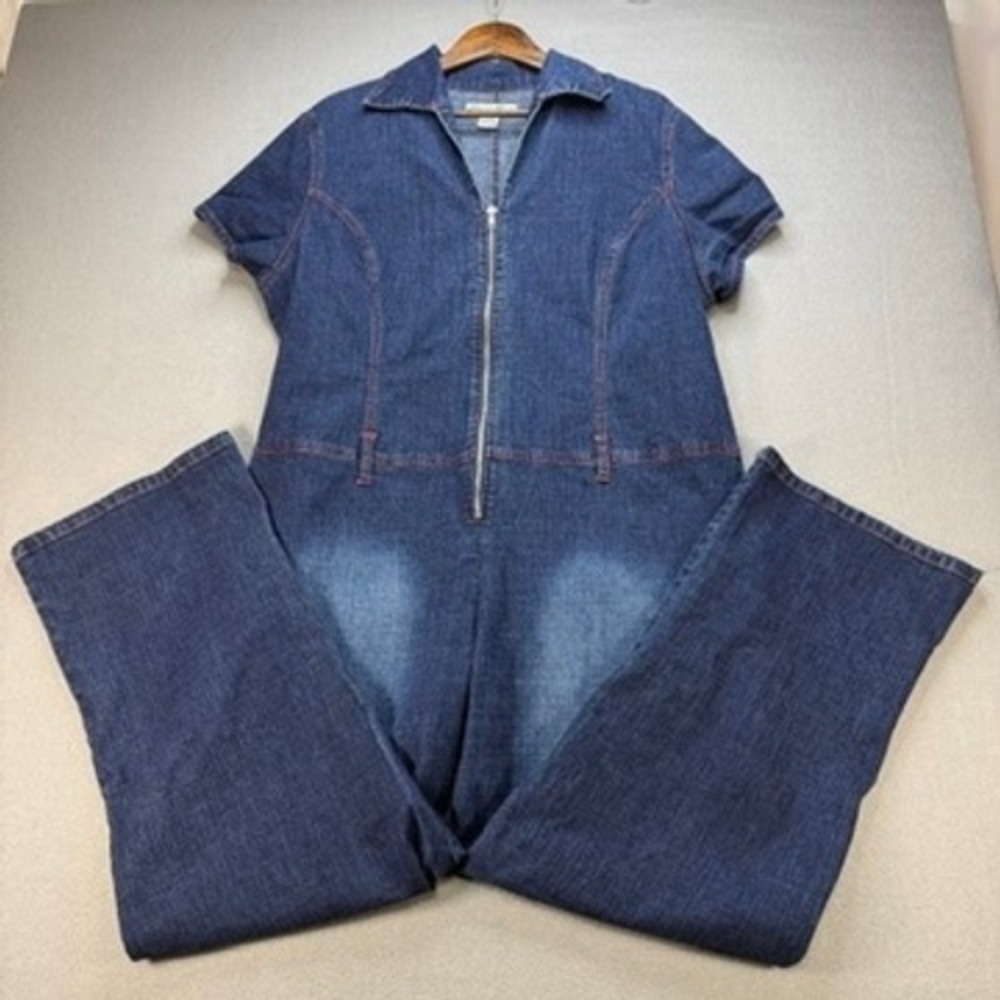 Street Blues Denim Jumpsuit Wide Leg Short Sleeve 3X Blue Zip Front Plus Size